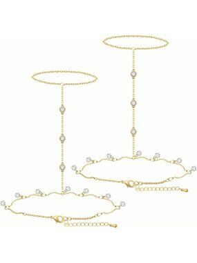 Trendy 14K Gold Finger Ring Bracelet Hand Chain - Waterproof Jewelry for Summer